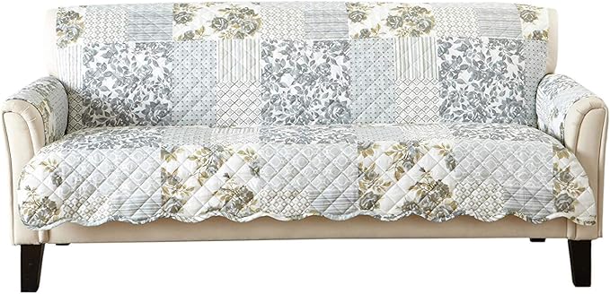 Patchwork Scalloped Printed Furniture Protector Stain Resistant Sofa Cover by GreatBayHome