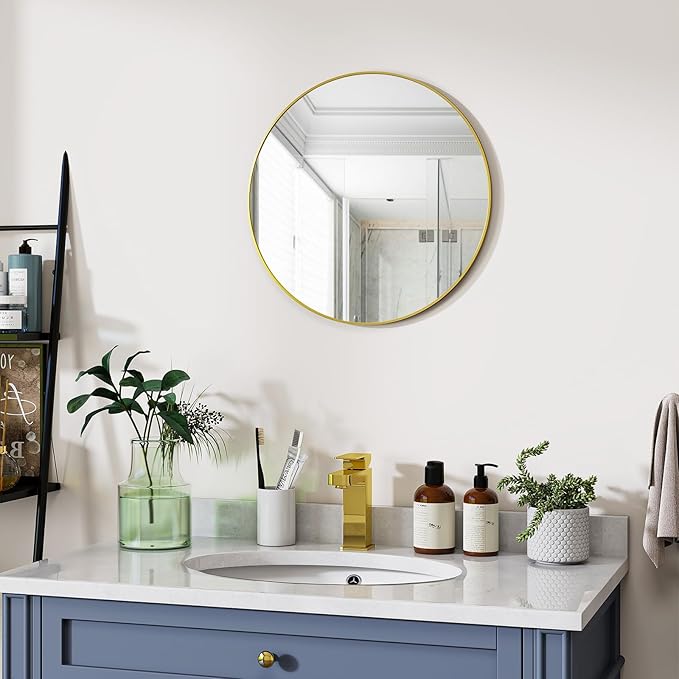 Gold Round Bathroom Mirror, 20 inch Circle Wall Mounted Hanging Mirror - Image 5
