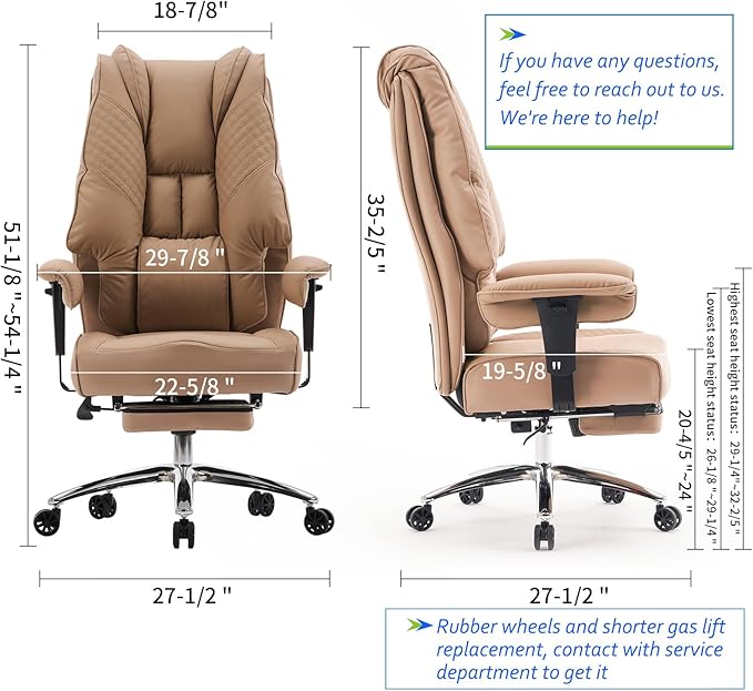 Big and Tall Office Chair 400lbs Wide Seat, Leather High Back Executive Office - Image 2