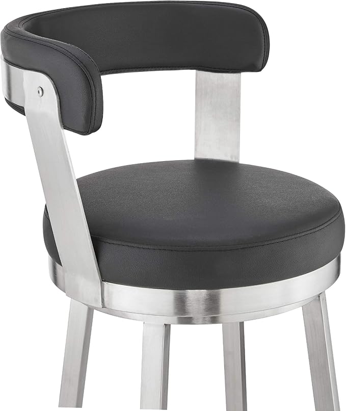 Armen Living Bryant Modern 26" Seat Height Black Faux Leather and Brushed - Image 8