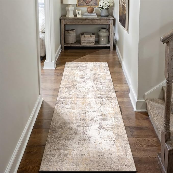 2x5 Washable Runner Rug Beige Grey Neutral Abstract Hallway Kitchen Living Room - Image 5