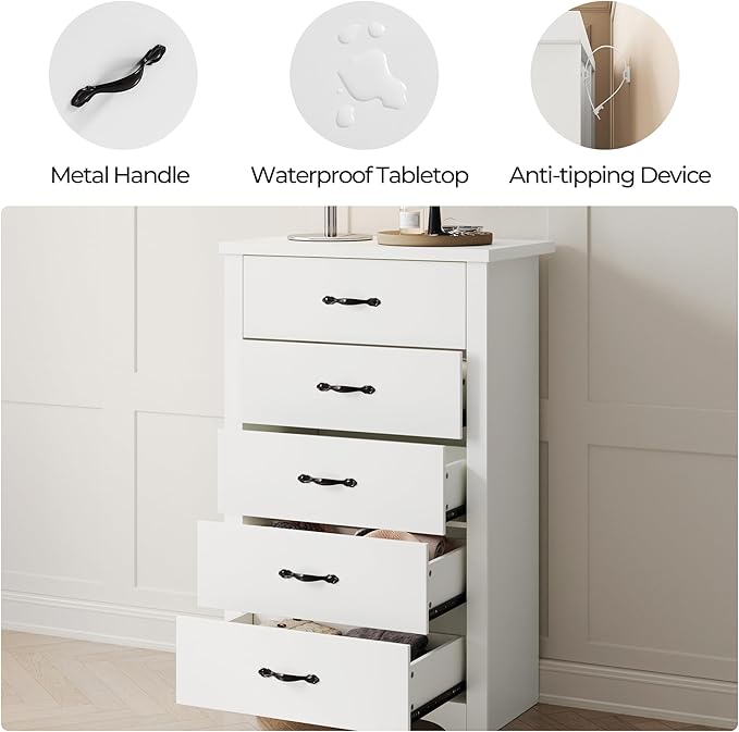 LINSY HOME White 5-Drawer Dresser - Image 4