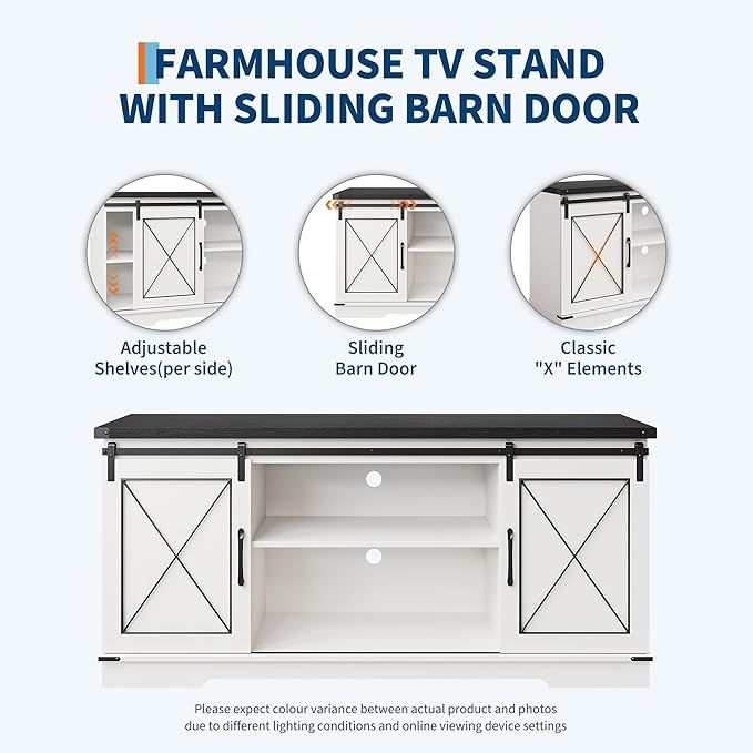 GAOMON Farmhouse 59" TV Stand Up to 65 Inches, Mid Century Modern TV - Image 3
