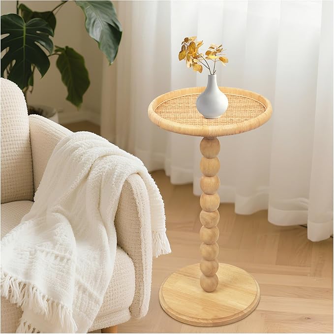 Round Side Table, Solid Wood Small Drink Table by FASNAHOK