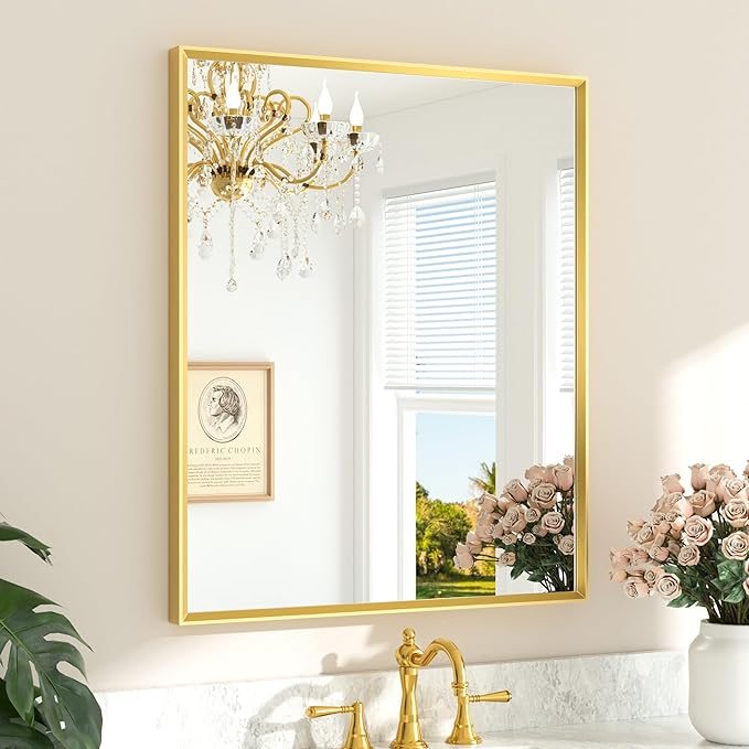 TETOTE Brushed Gold Mirror for Bathroom Sink 30" x 36" Beveled Frame Brushed by TETOTE