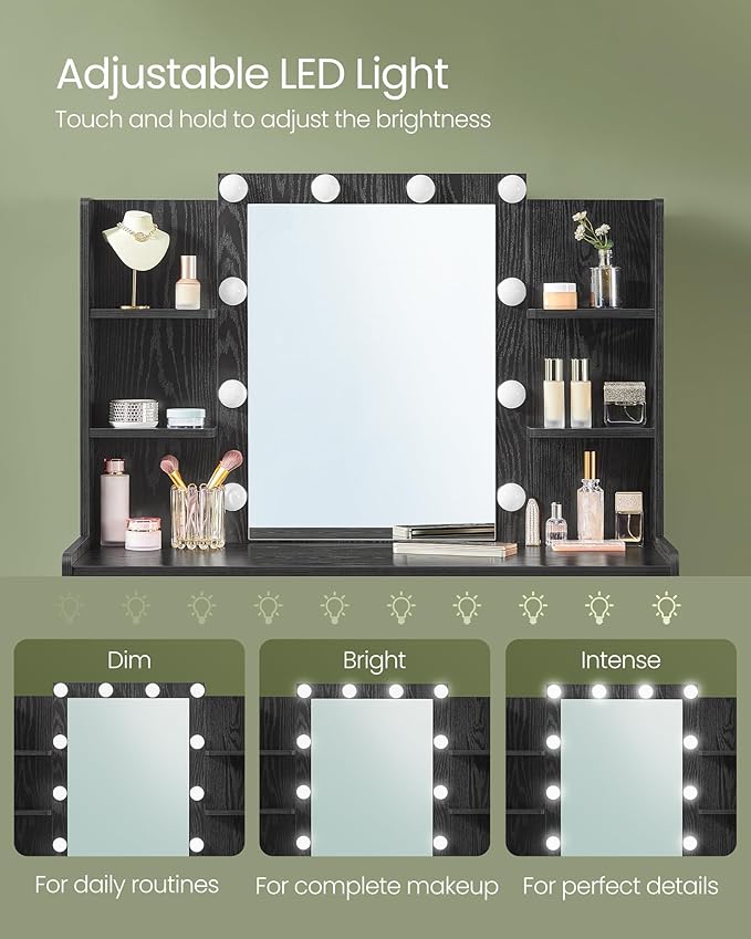 VASAGLE Vanity Desk with Mirror and LED Lights, Makeup Vanity with 6 Drawers - Image 3
