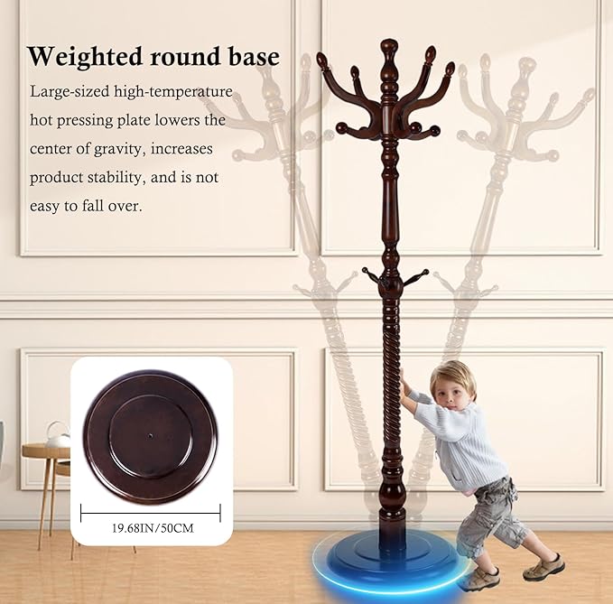 Coat Rack Stand, Solid Wooden Coat Tree - Image 4