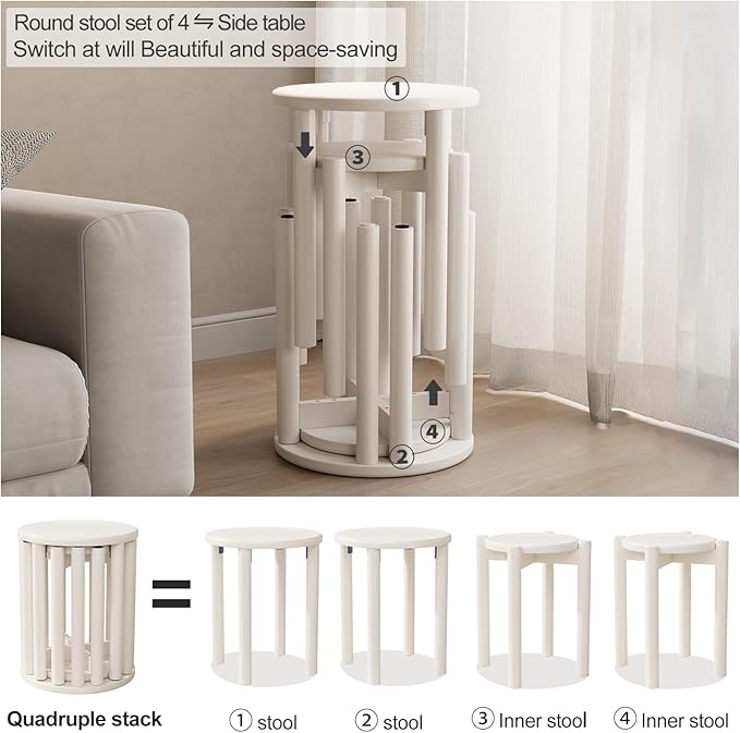Stackable Stools Set of 4, Wood Stool 18 Inch Stool Stackable Side Tables - Image 3