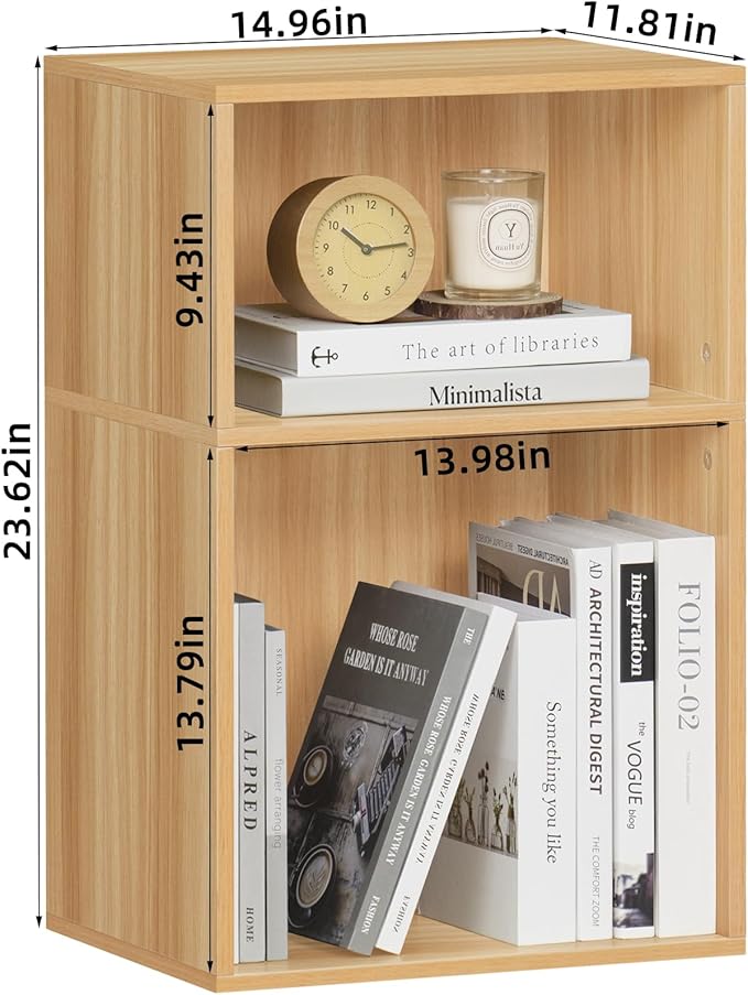 LEYAOYAO 2 Cube Bookshelf, Natural Record Player Stand Holds up to 100 Albums - Image 3