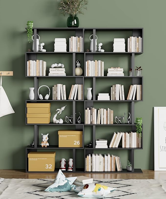 Gadroad 6 Tier Geometric Bookcase, Modern Corner Bookcase Storage Shelf Wood - Image 2