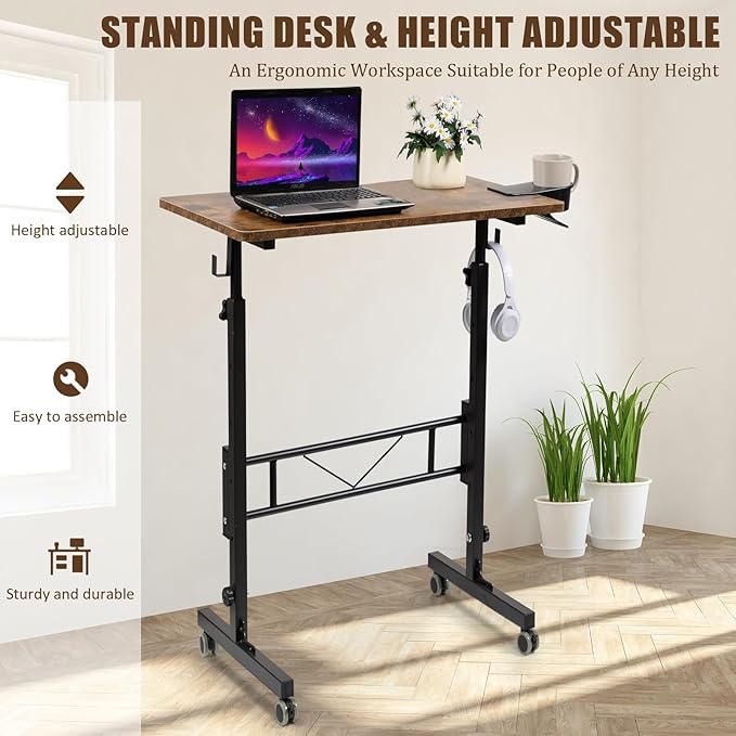 SIDUCAL Standing Desk Adjustable Height, Small Mobile Stand Up Desk - Image 7