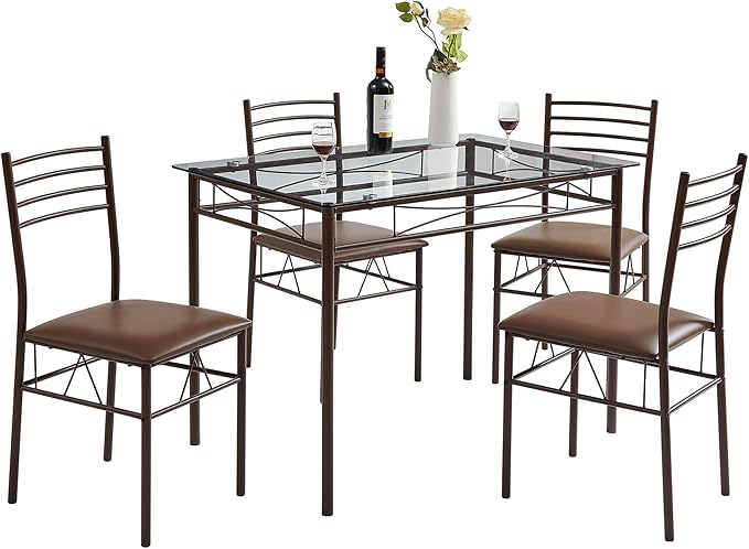 VECELO Kitchen Dining Room Table and Chairs 5-Piece Dinette Sets, Space Saving by VECELO