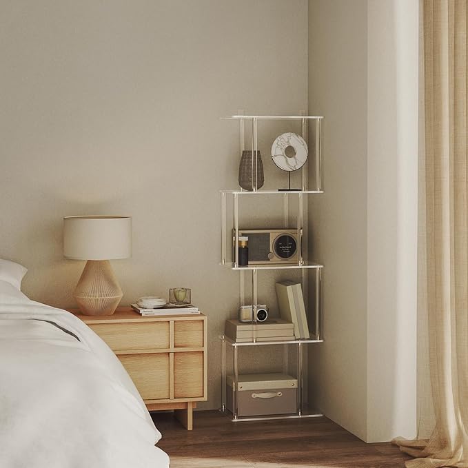 Acrylic Geometric Bookshelf for Small Spaces, 5-Tier Clear S Shaped Bookcase - Image 6