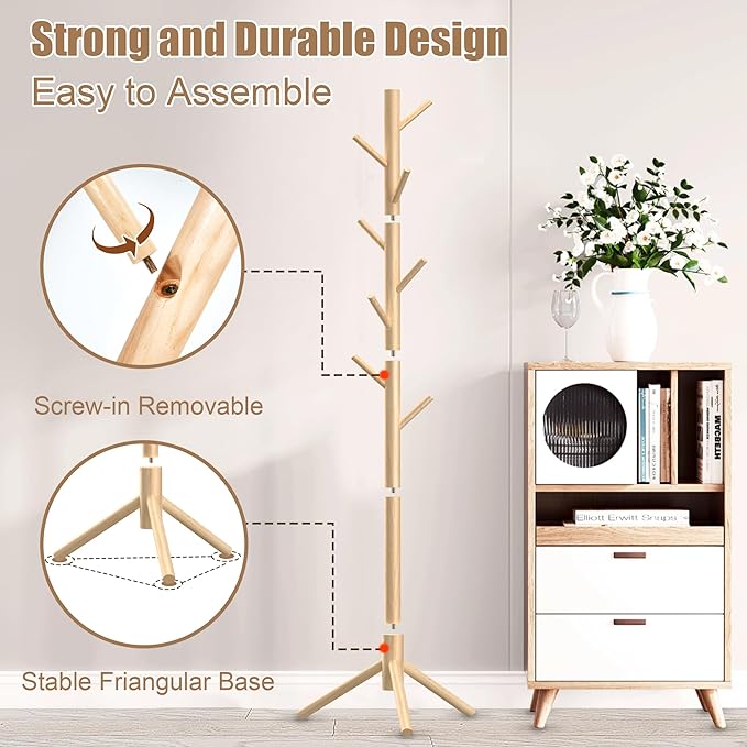 Wooden Coat Rack Stand, Freestanding Coat Rack - Image 5
