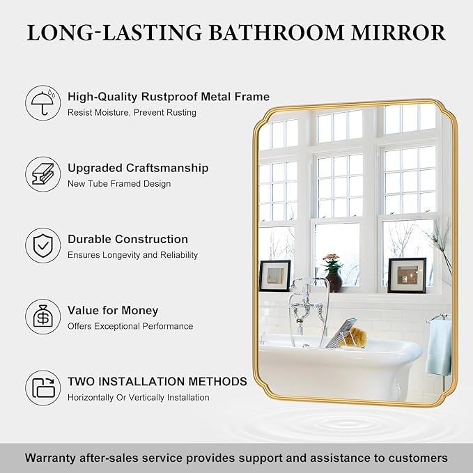 36 x 48 Inch Gold Bathroom Vanity Mirror - Image 3