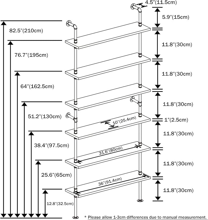 6 Tier Industrial Ladder Shelf Bookcase, Wall Mounted Rustic Bookshelf - Image 2