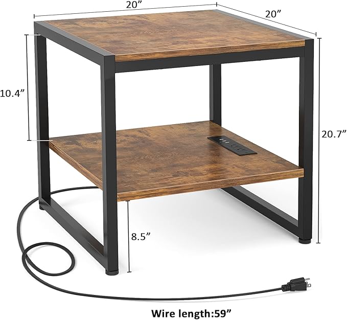 Homieasy End Table with Charging Station, 20 Inch Mini Fridge Stand with 2-Tier - Image 3