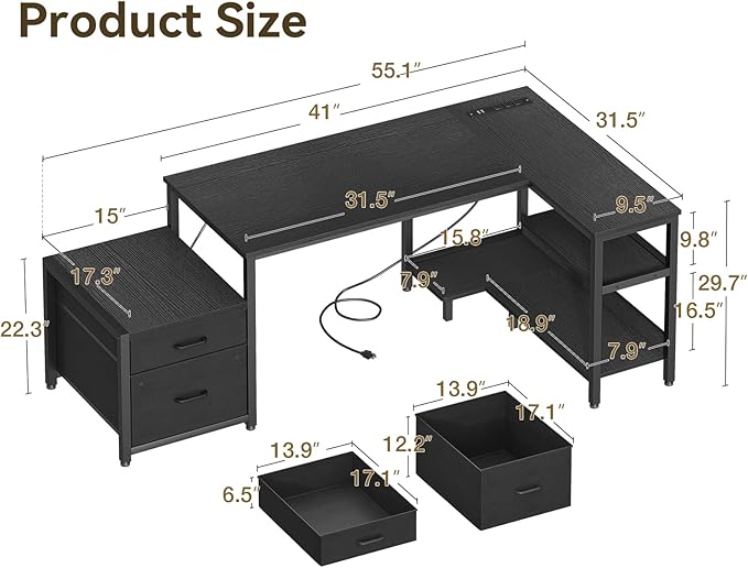 Casaottima L Shaped Desk with Drawers & File Cabinet, Computer Desk with - Image 5