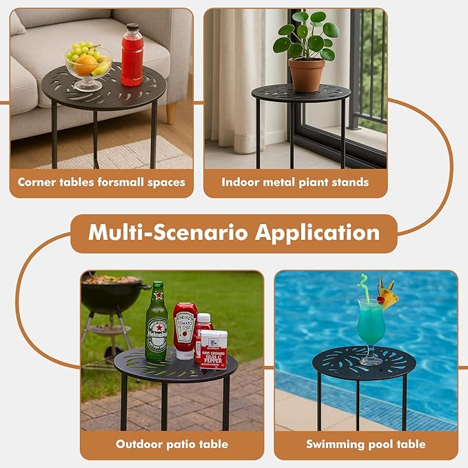 2 Packs 13" Metal Outdoor Side Tables Small Black Outside End Table - Image 5