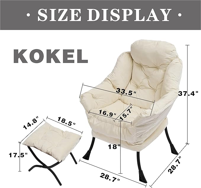 Lazy Chair with Folding Ottoman, Living Room Chairs, Accent Contemporary Lounge - Image 3