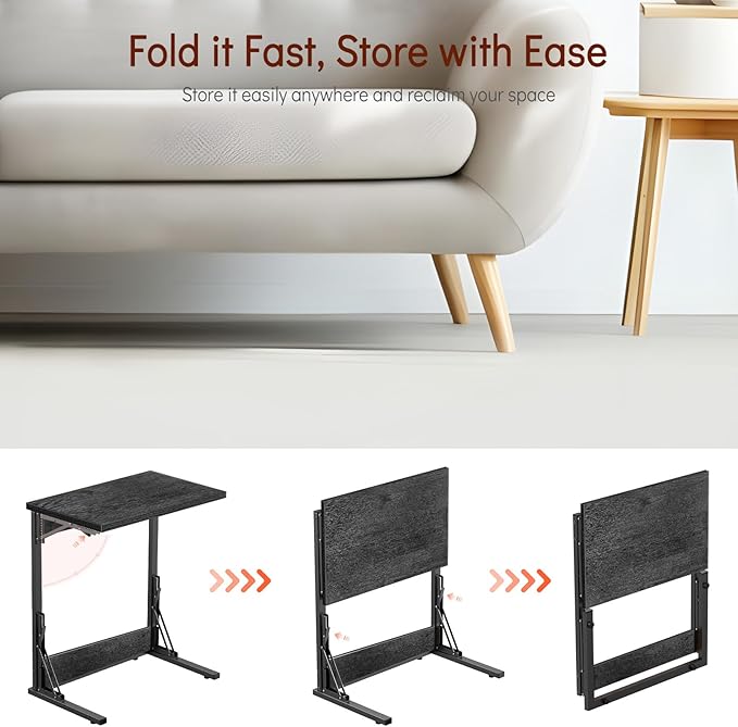 Tatub 24" Folding C Shaped End Table, Small Sofa Side Laptop Desk, Couch TV - Image 6