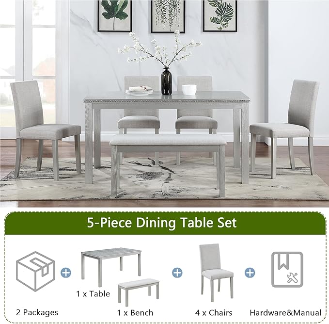soges 6 Piece Wooden Dining Table Set, Dining Room Table - Image 3