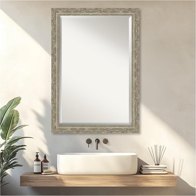 Amanti Art Bathroom Mirror for Over Sink, 29x41 Filigree Silver Rectangle - Image 5