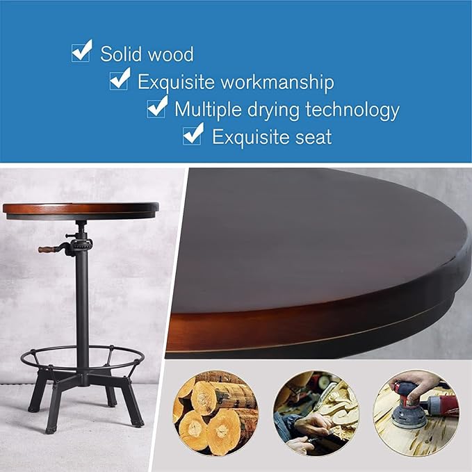LOKKHAN Industrial Bar Table-33.5-39.4 Inch Tall-Adjustable Bar Height Pub - Image 4