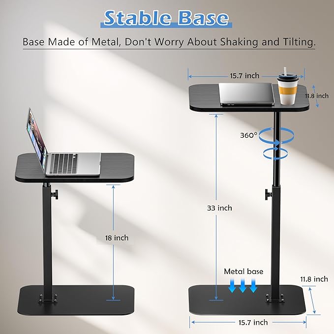 Side Table Sofa Tray for Couch Heavy Metal Base Swivel/Adjustable Height - Image 3