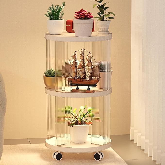 Rotating Bookshelf, 360°Display Spinning Bookshelf, 2 Tiers Moveable White - Image 3