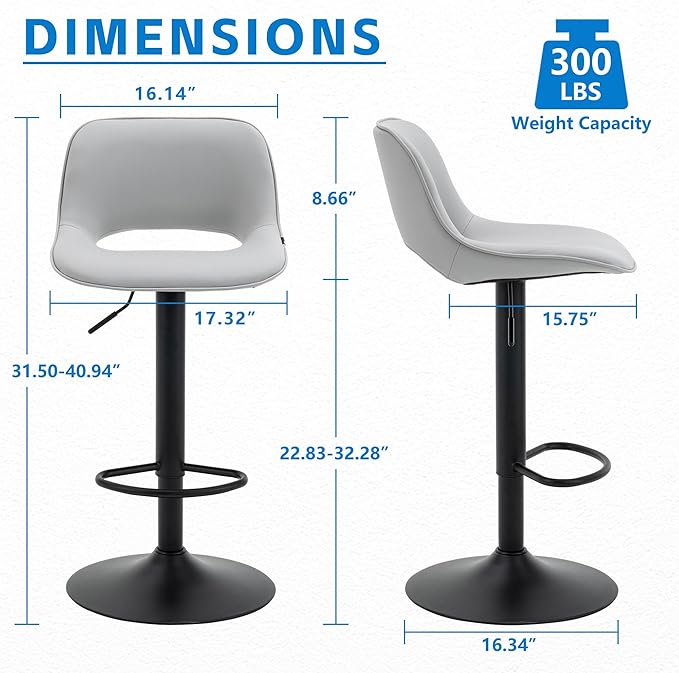 YOUNIKE Bar Stools Set of 2 Modern Swivel Barstools, Adjustable Counter Height - Image 2