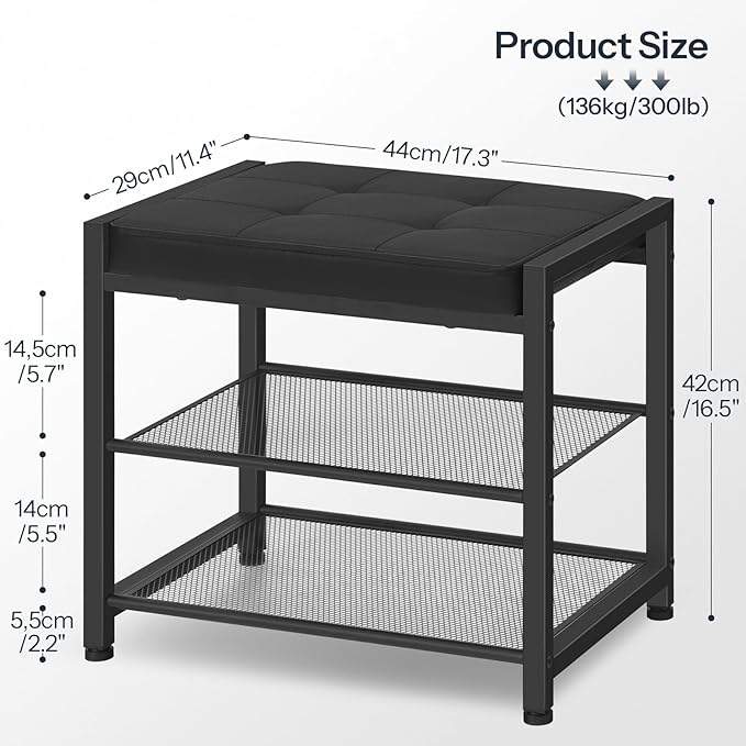HOOBRO Small Shoe Bench, 3-Tier Shoe Rack, Shoe Storage Bench - Image 3