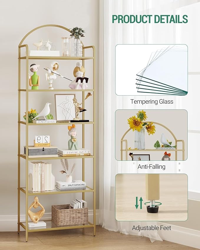 Bookcase Bookshelf, Tempered Glass Bookshelves, Slim Shelving Unit - Image 3