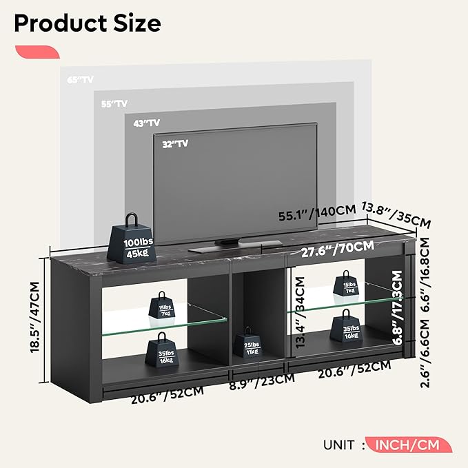 Bestier Entertainment Center LED Gaming TV Stand - Image 2