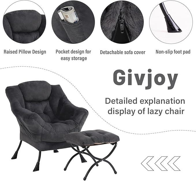 Plush Lazy Chair and Ottoman, Large Contemporary Accent Lounge Chair - Image 4