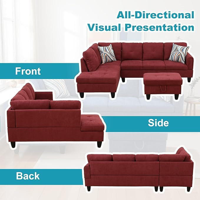 L Shaped Couch Modern Sectional Couch Upholstered Fluffy Fabric 3 Pieces Sofas - Image 6