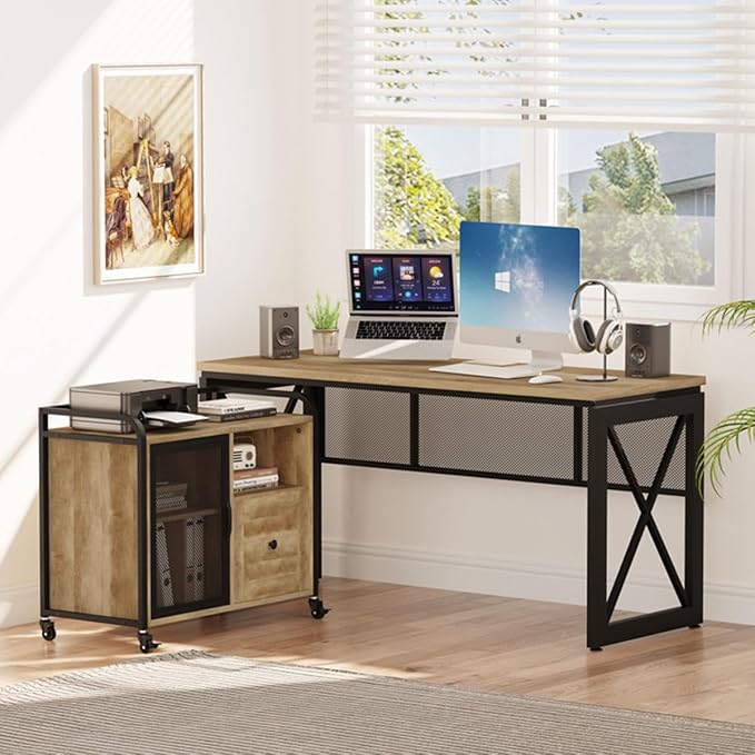 BON AUGURE Computer Desk for Home Office, Sturdy Office Desk, Wide Wood Metal - Image 7
