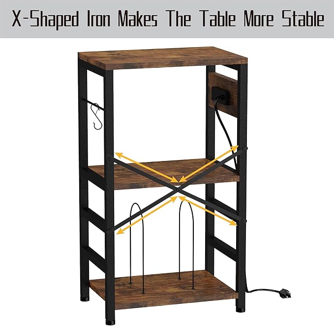 End Table with LED Light, Record Player Stand with Charging Station, Vinyl - Image 9