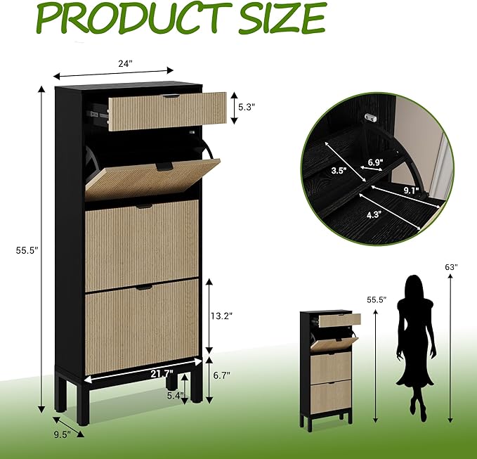 GarveeHome Shoe Cabinet with 3 Flip Doors & 1 Drawer, Entrance Wooden Shoe Rack - Image 2