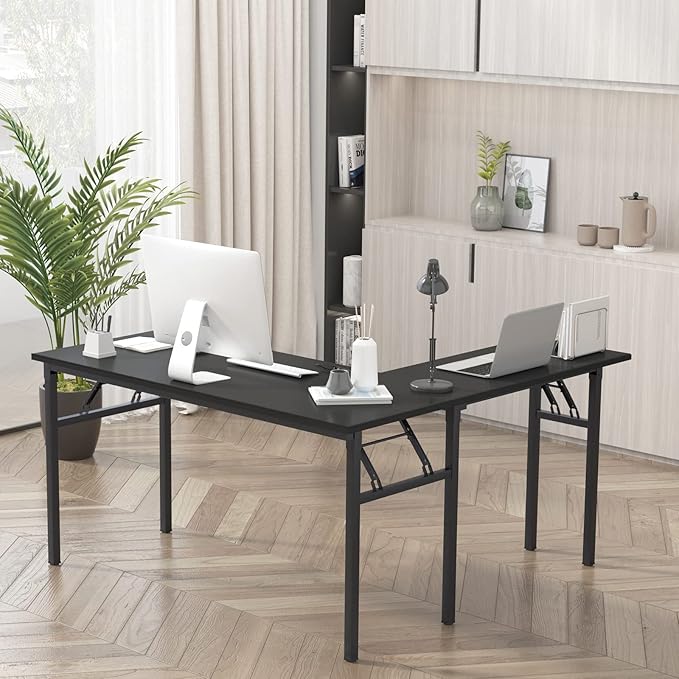 DlandHome Reversible L-Shaped Desk Large Corner Desk Folding Table Computer - Image 6