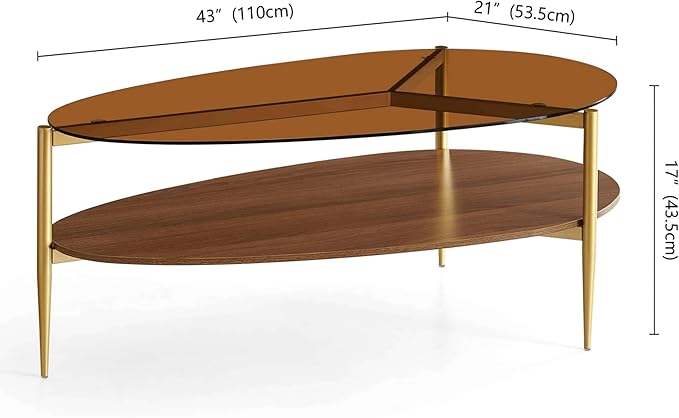 Oval Glass Coffee Table, Mid-Century Modern Design, L43 x W21 x H17 inch - Image 2