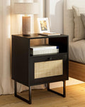 Rattan Nightstand, Mid Century Modern Night Stand, Boho Farmhouse Wood Bedside by Unknown