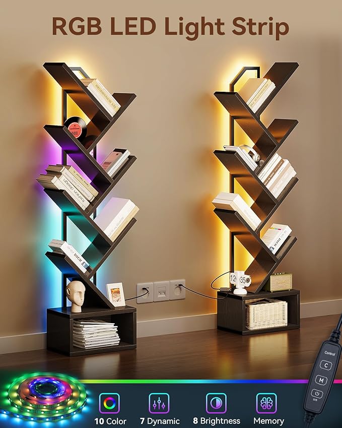 Casaottima 6-Tier Tree Bookshelf — Narrow Floor Standing Bookcase, Tall Steel & - Image 6