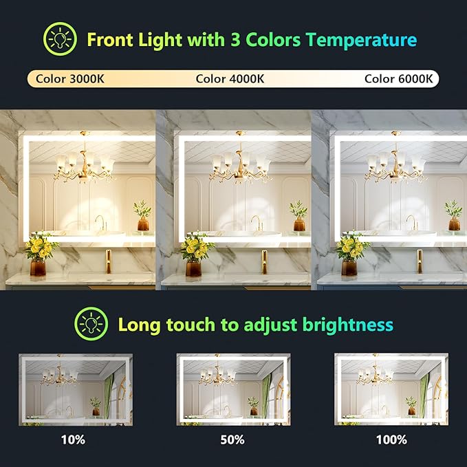 44x36 Inch RGB LED Bathroom Mirror Front Lit and RGB Backlit Lighted Vanity - Image 4