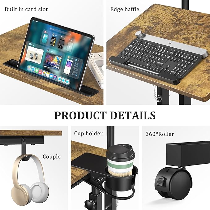 Small Standing Desk with Wheels, Mobile Stand Up Desk, Portable Standing Table - Image 8