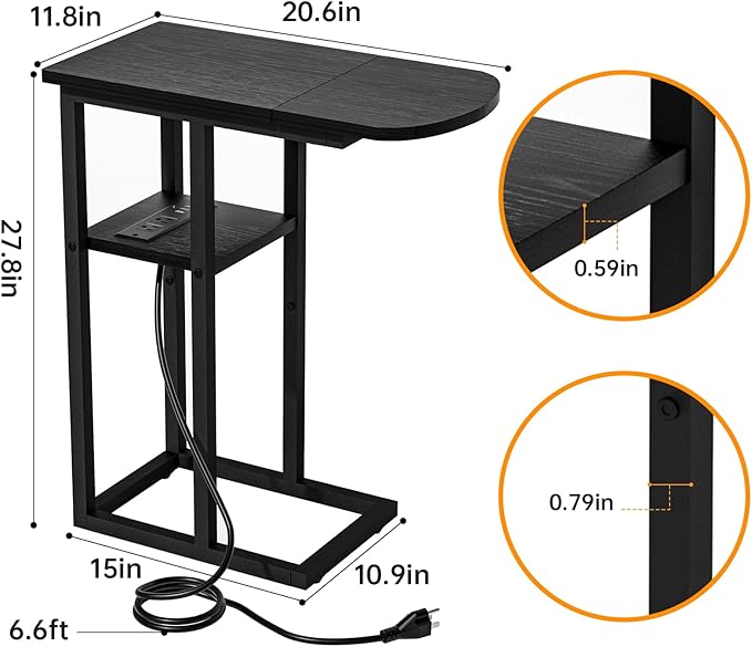 C Table End Table with Charging Station, Couch C Shaped Side Table - Image 3