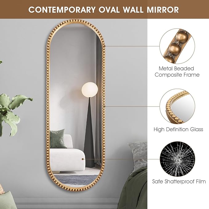 Oval Full Length Mirror, Living Room, Antique Gold - Image 3