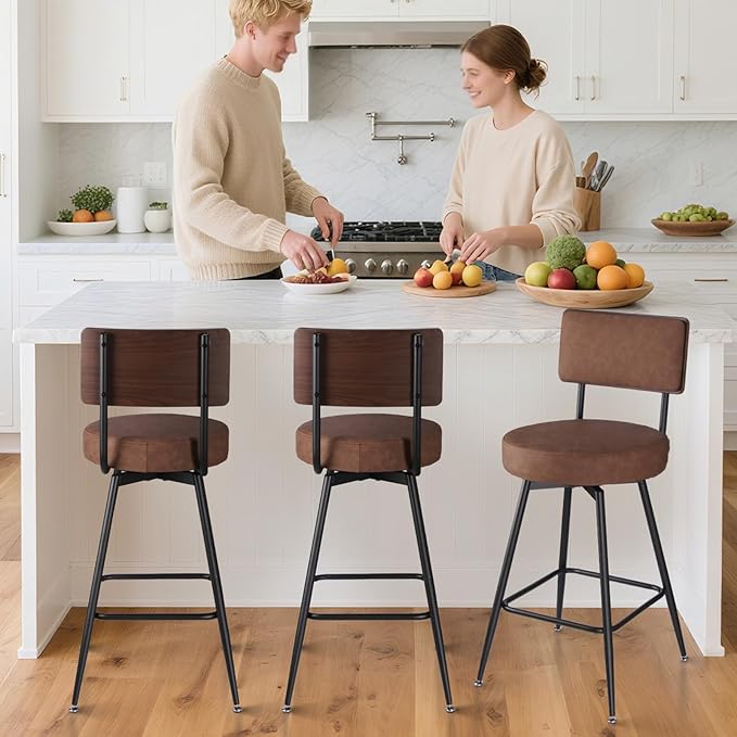 Bar Stools Set of 2, 25 Inch Swivel Bar Stools Bar Chairs, Faux Leather Counter - Image 8