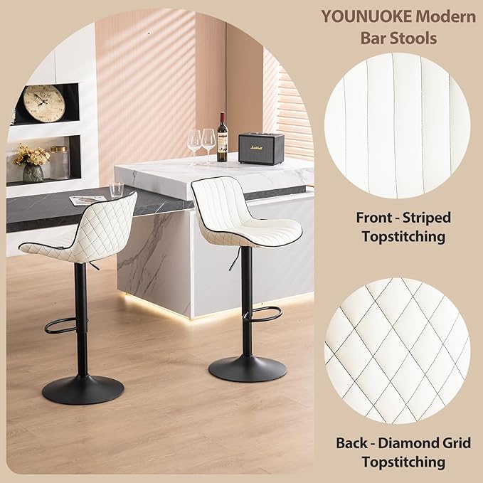 YOUNUOKE Bar Stools Set of 2, Adjustable Swivel Counter Height Chairs - Image 3