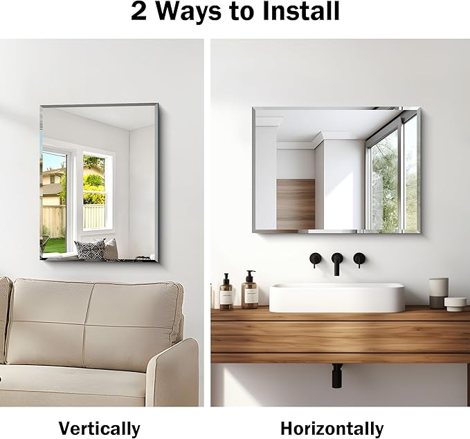 18x24 Beveled Mirror, Frameless Beveled Bathroom Mirrors - Image 5